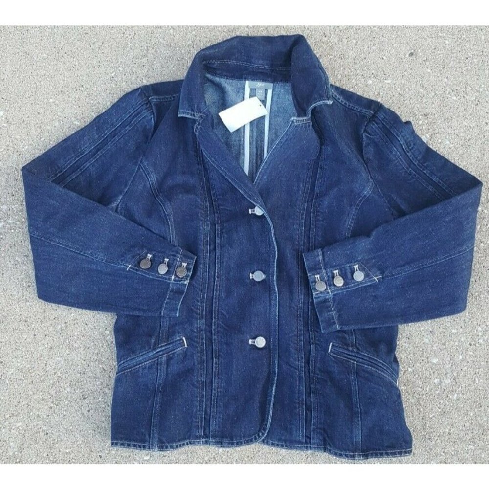 J. Jill Denim Women’s Small Dark Wash Blue Jean Jacket Cotton Blend Petite 14P